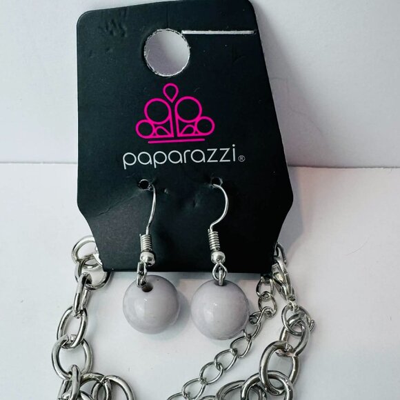 Paparazzi Blue & Silver Multi-Bead Long Necklace Set w/ Matching Gray Earrings - Picture 3 of 5